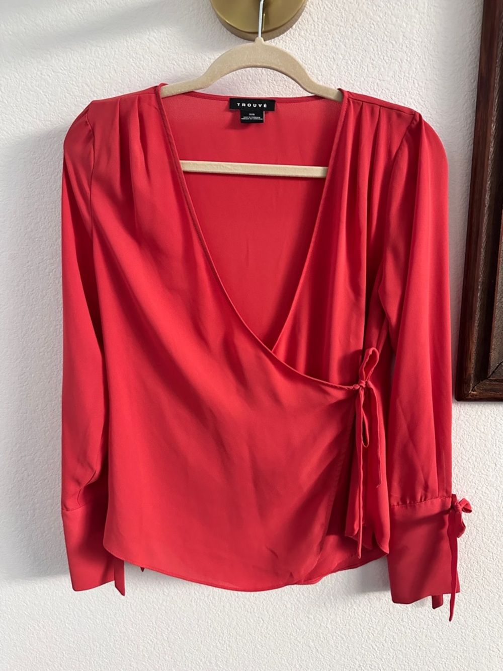Trouvé Coral Wrap Blouse XXS – Long Sleeve Tie Waist Elegant Nordstrom Top